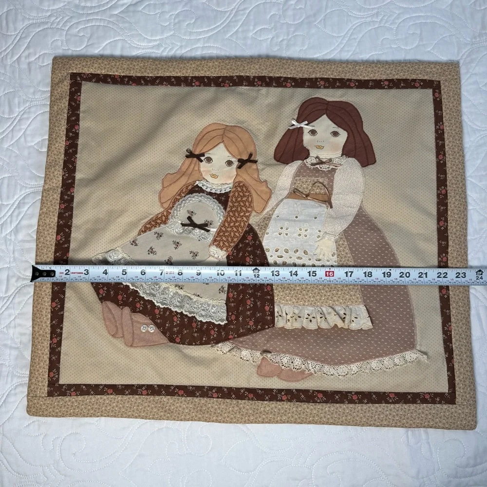 Quilted Tapestry Prairie Farm Girl 23x20 Grannycore Cottagecore Wall Hanging EUC